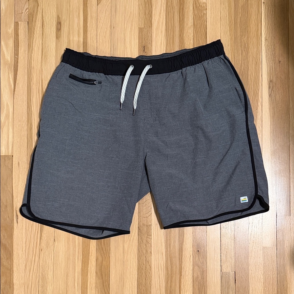 Mens Vuori Heather Gray Athletic Shorts with Black Trim